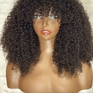 Kinky curly human hair Afro wig with bangs | Afro wig with bangs| curly wig